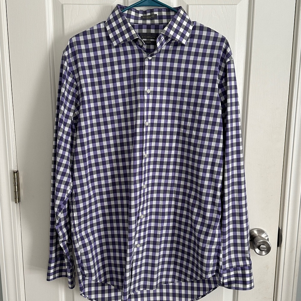 Calibrate Mens Purple Check Button Down Shirt